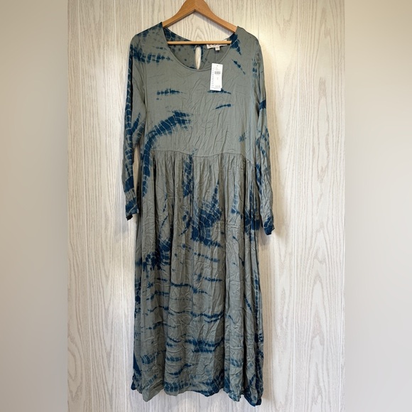 Anthropologie Dolan Left Coast Elissa Olive-Green Tie-Dye Maxi Dress Size L NWT - Picture 6 of 7